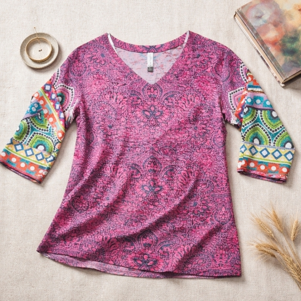 Whimsy Rose Art-to-Wear Paisley Boho Top | USA Made | XL